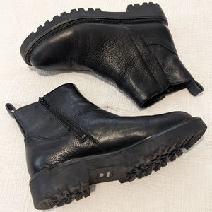 Black Leather Water Resistant Lug Boots, Women's 8